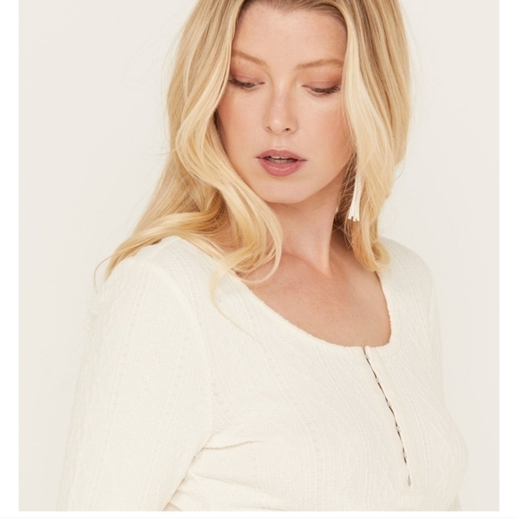 IDYLLWIND WADE LONG SLEEVE TEXTURED HENLEY SHIRT IN IVORY, SZ XS - Picture 3 of 16